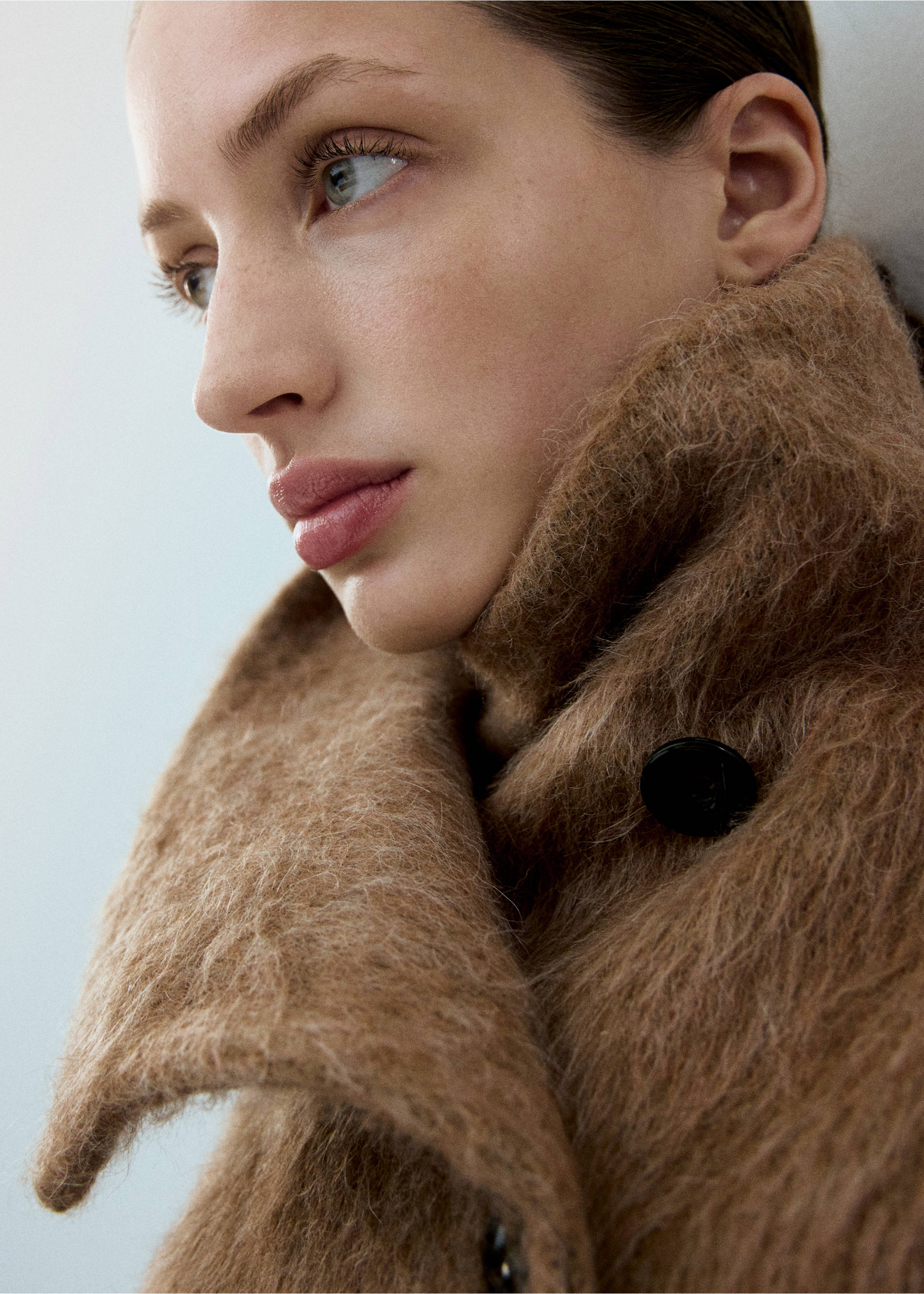 Wool-blend funnel-neck coat - Details of the article 6, Brown. Ref: 27031314-00.