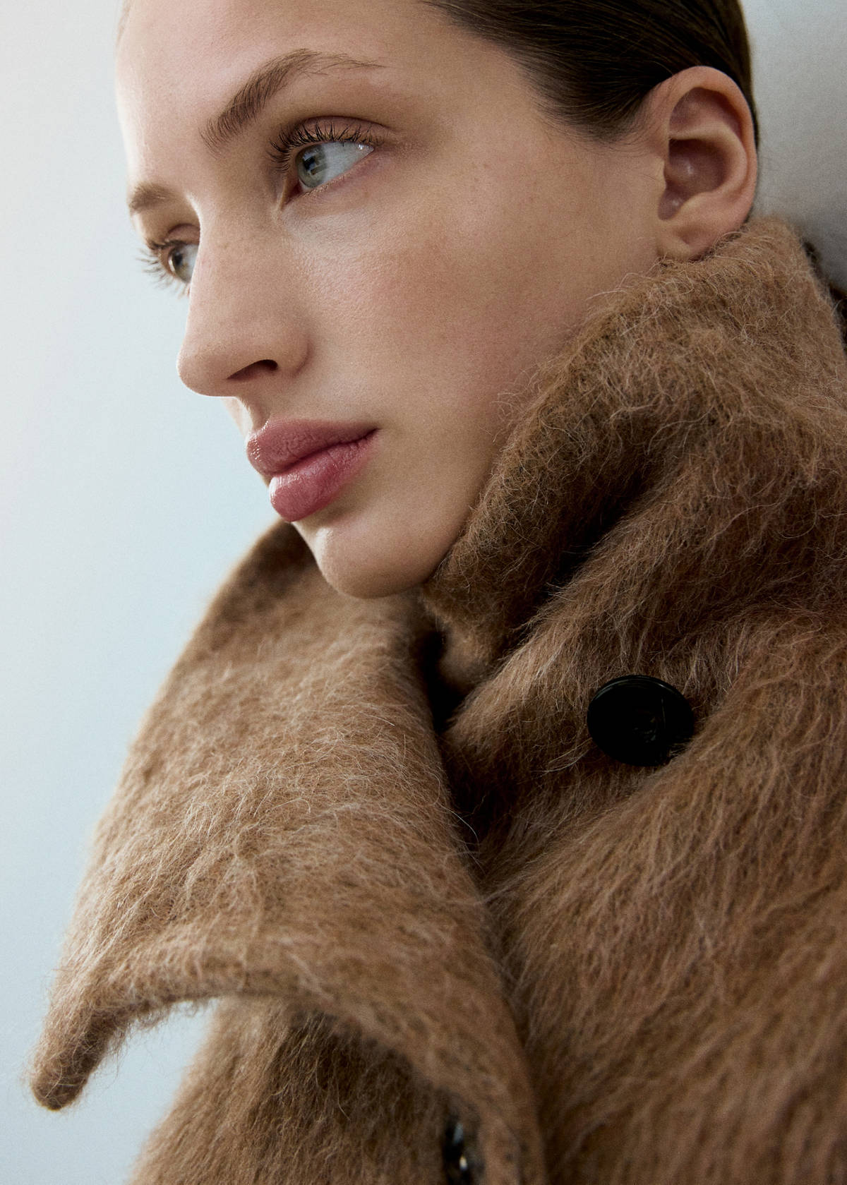Wool-blend funnel-neck coat — Brown