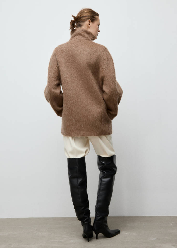 Wool-blend funnel-neck coat — Brown