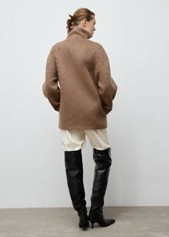 Wool-blend funnel-neck coat — Brown 11