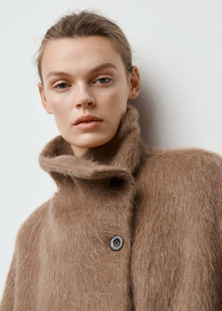 Wool-blend funnel-neck coat — Brown