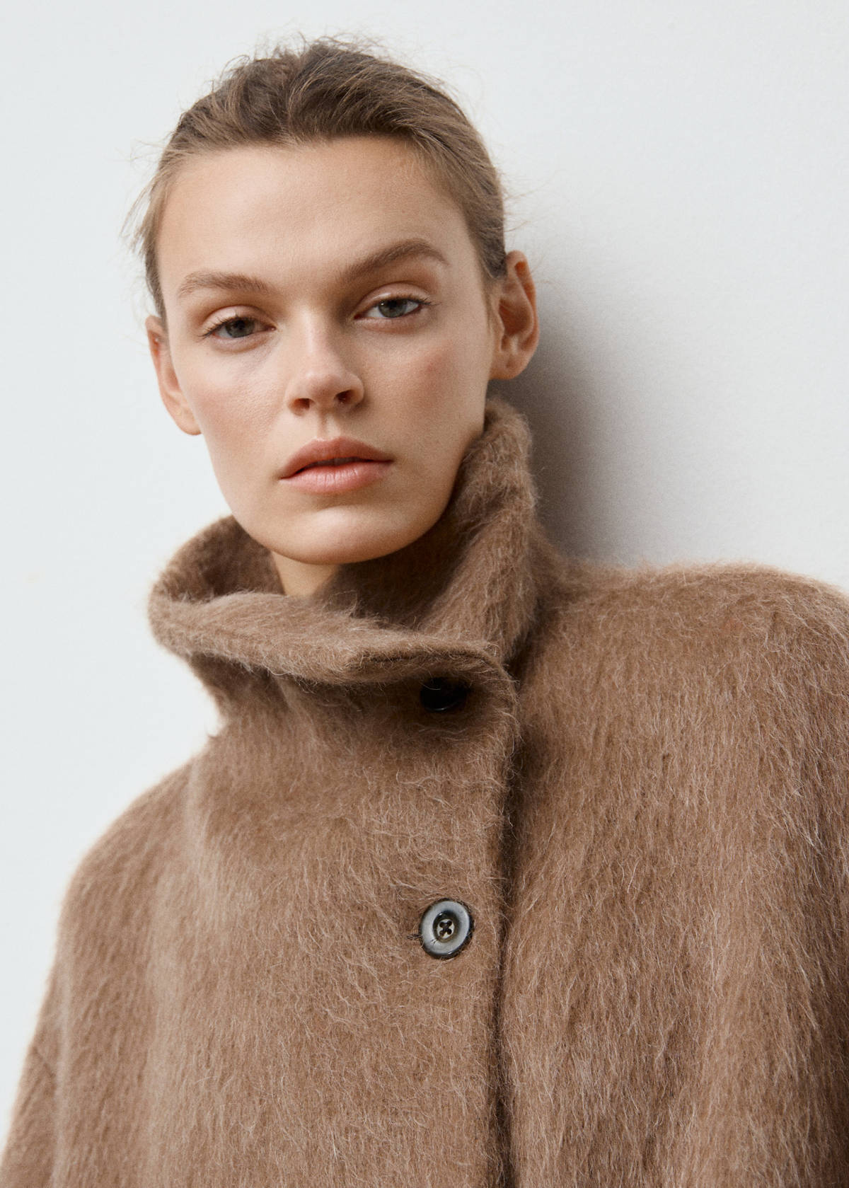 Wool-blend funnel-neck coat — Brown