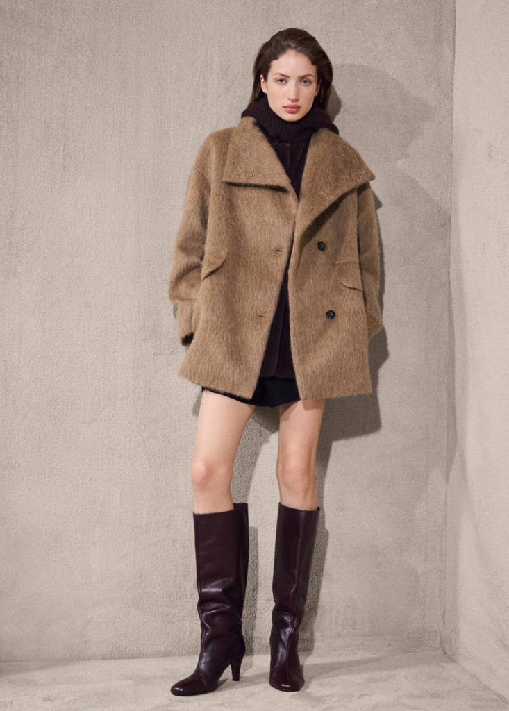 Wool-blend funnel-neck coat — Brown