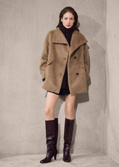 Wool-blend funnel-neck coat — Brown 15