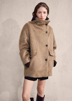 Wool-blend funnel-neck coat — Brown 14