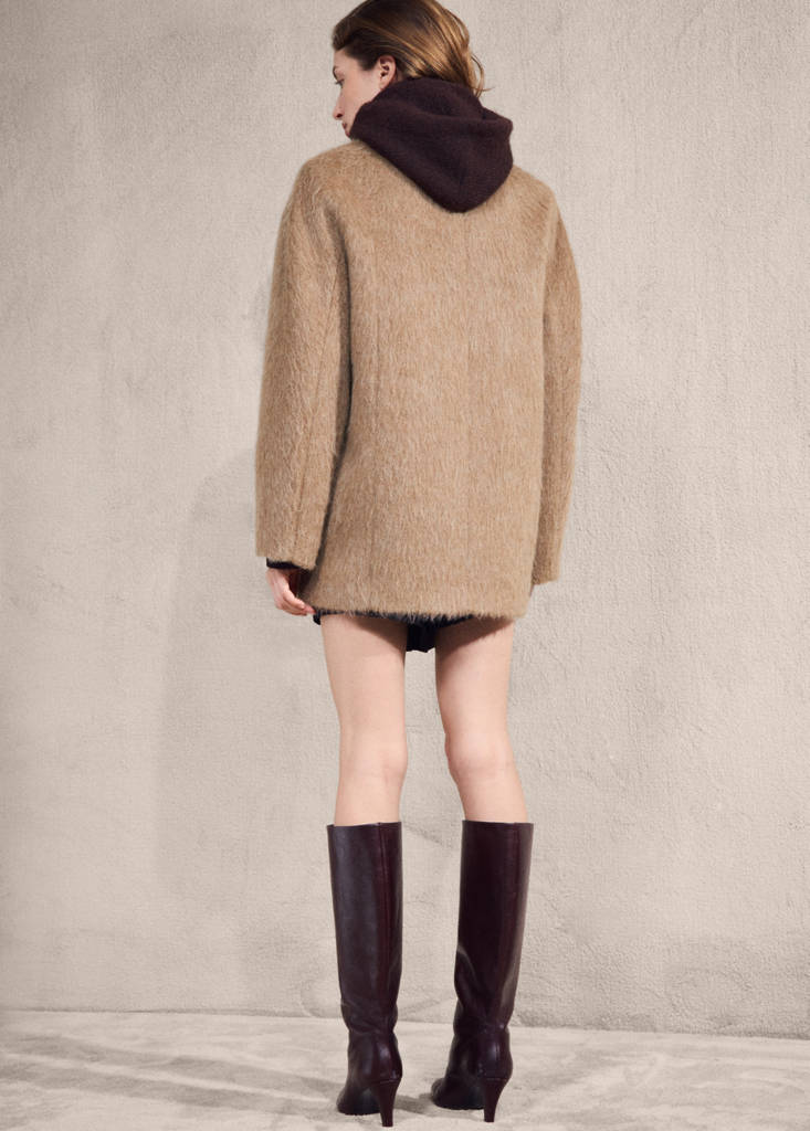 Wool-blend funnel-neck coat — Brown