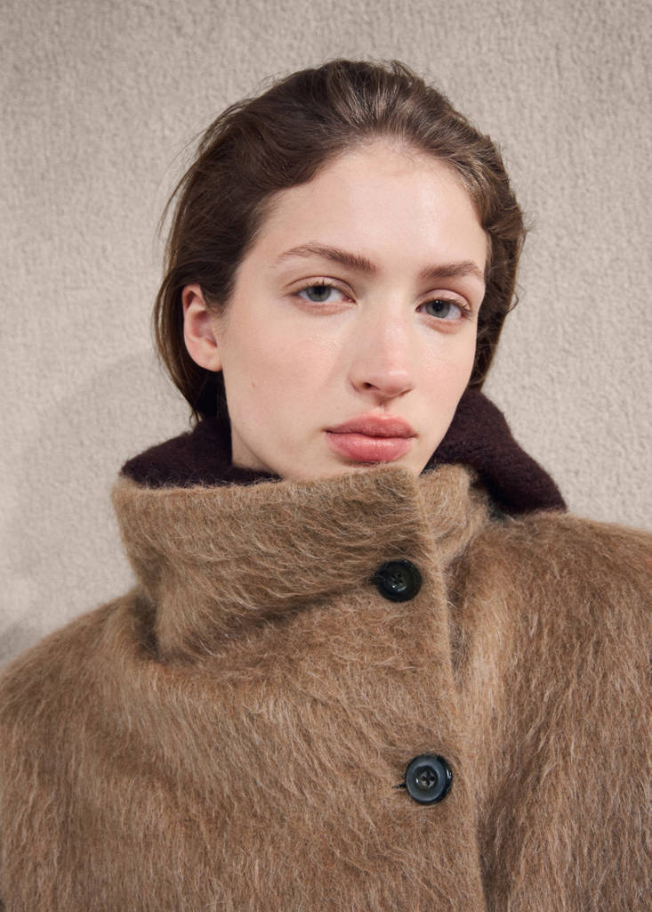Wool-blend funnel-neck coat — Brown