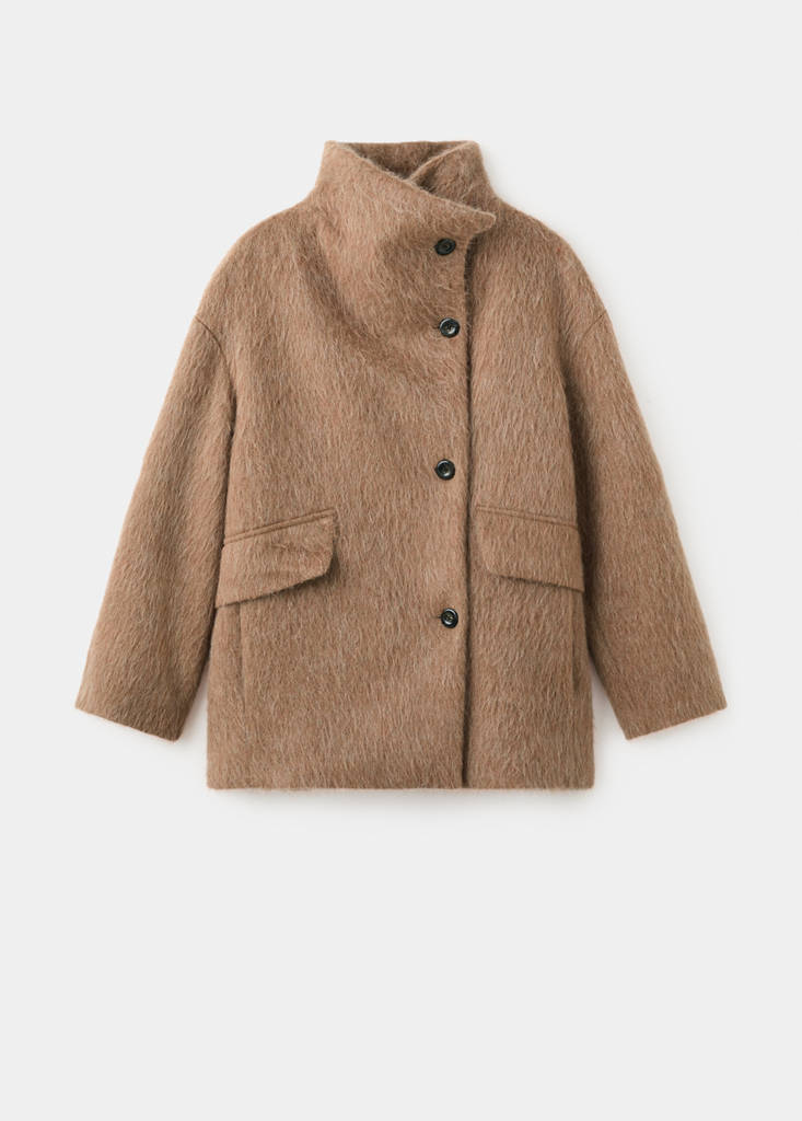 Wool-blend funnel-neck coat — Brown