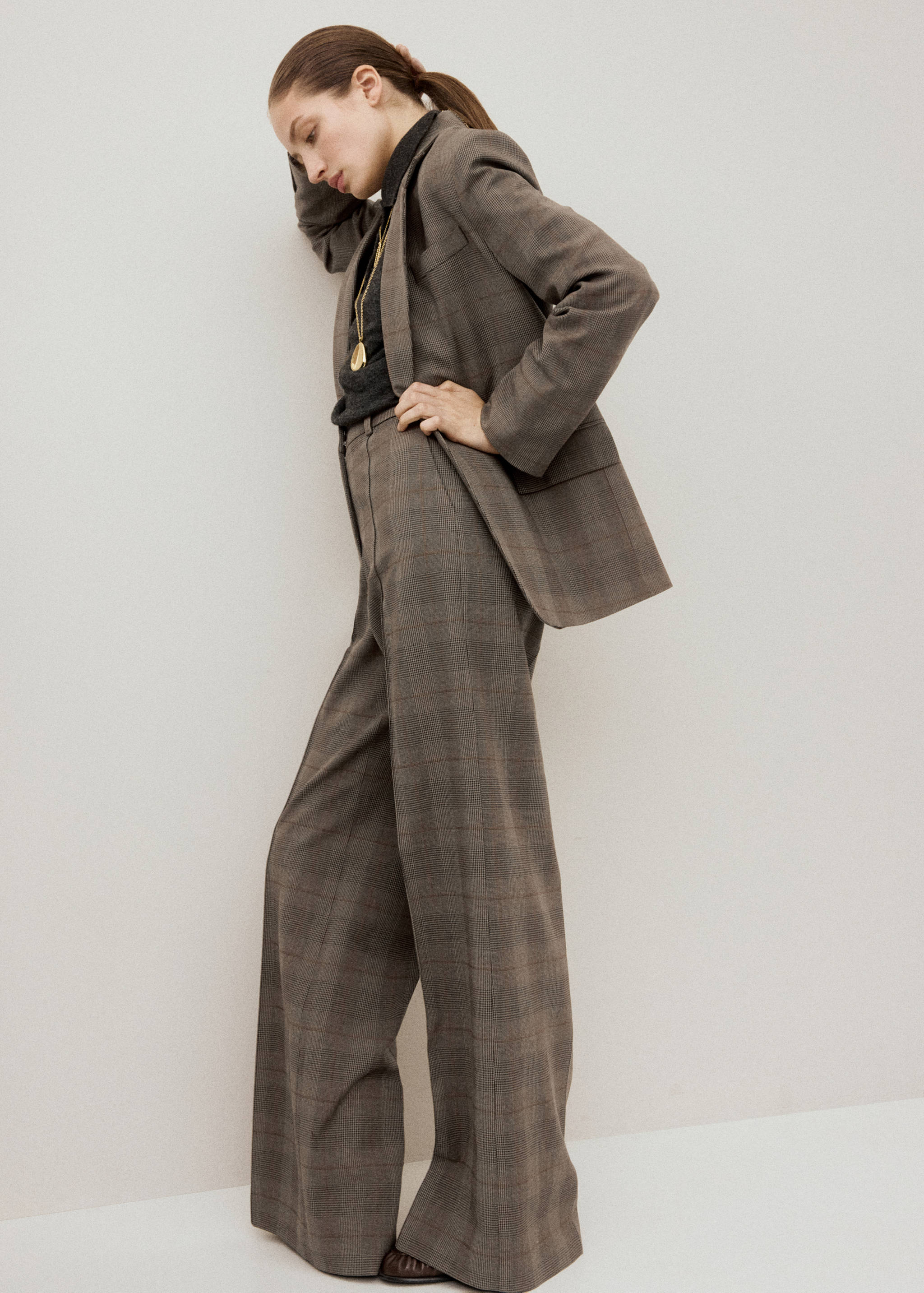 Wool-blend check trousers - General plane