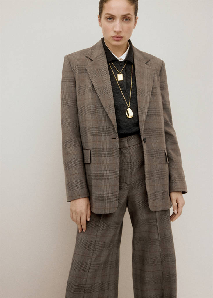 Wool-blend check trousers — Brown