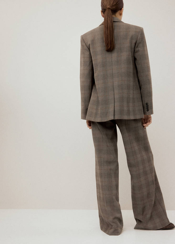 Wool-blend check trousers — Brown