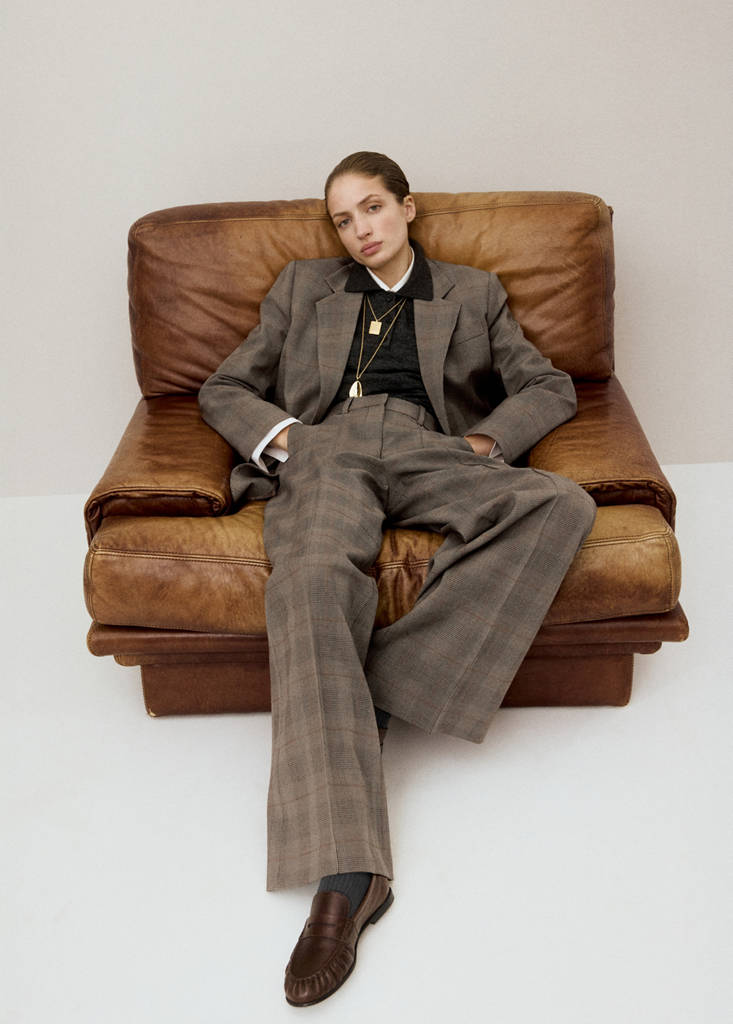 Wool-blend check trousers — Brown
