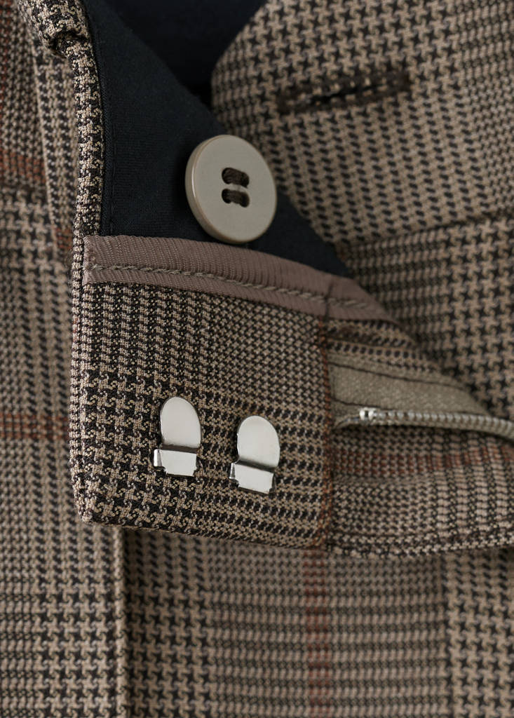 Wool-blend check trousers — Brown