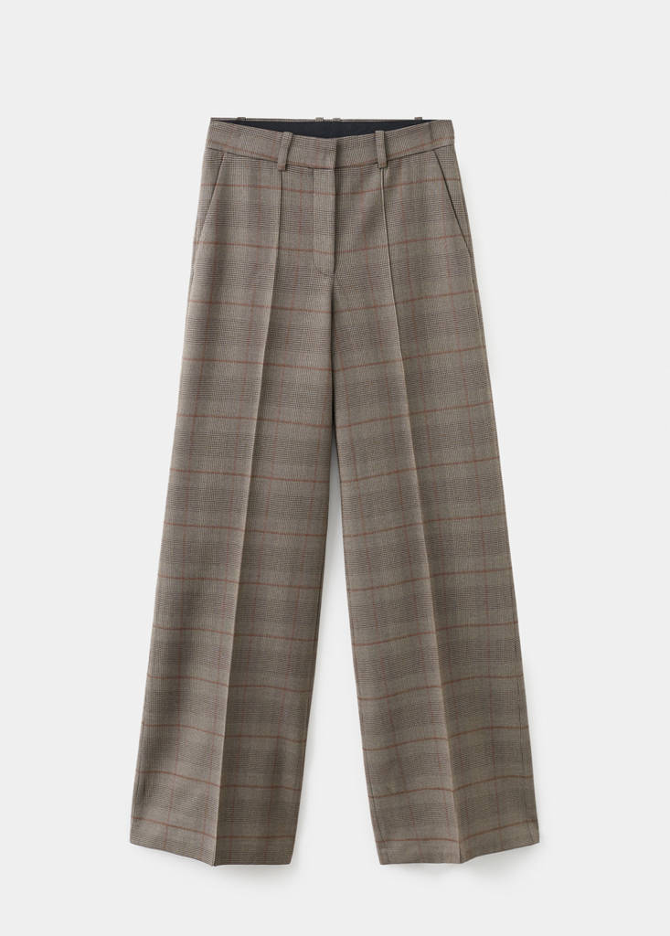 Wool-blend check trousers — Brown