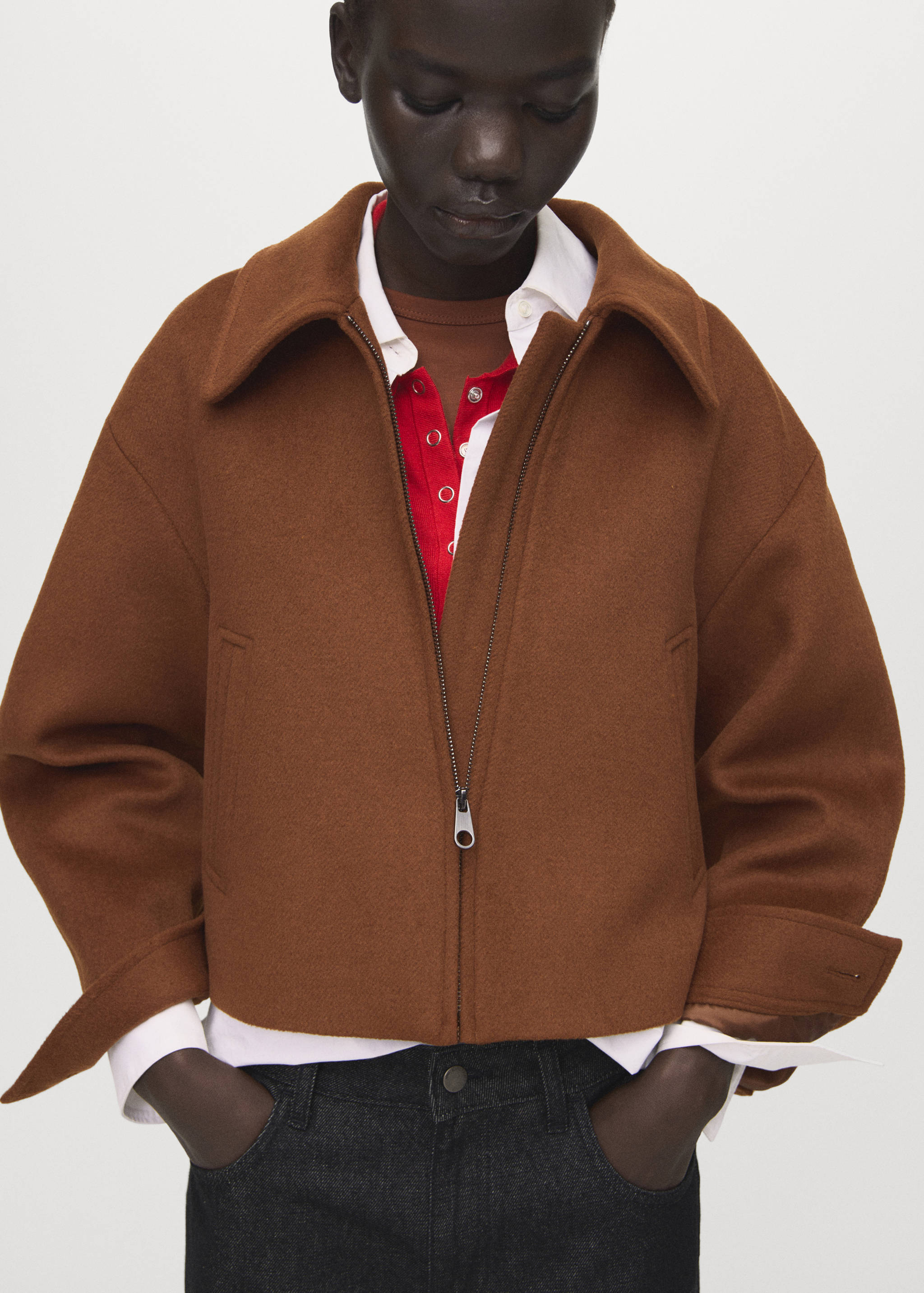 سترة صوف بياقة قميص - رؤية وسط