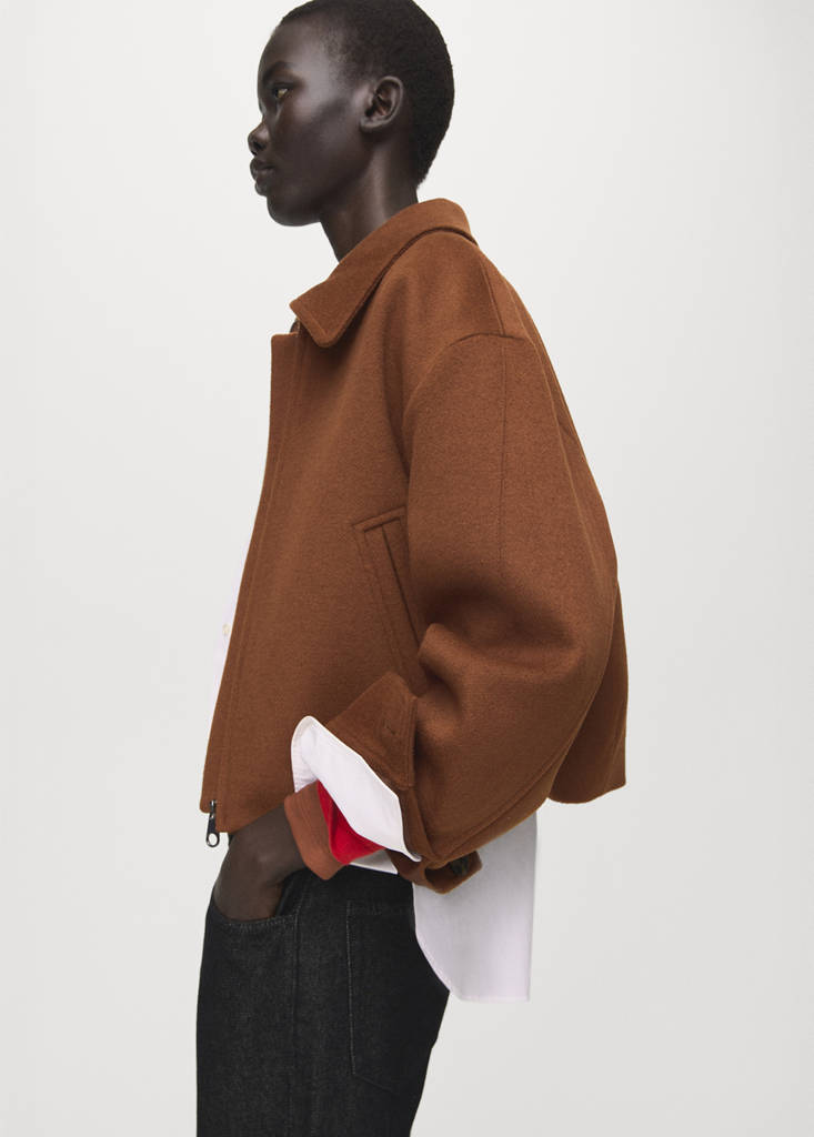 Wool jacket with shirt collar — Medium Brown