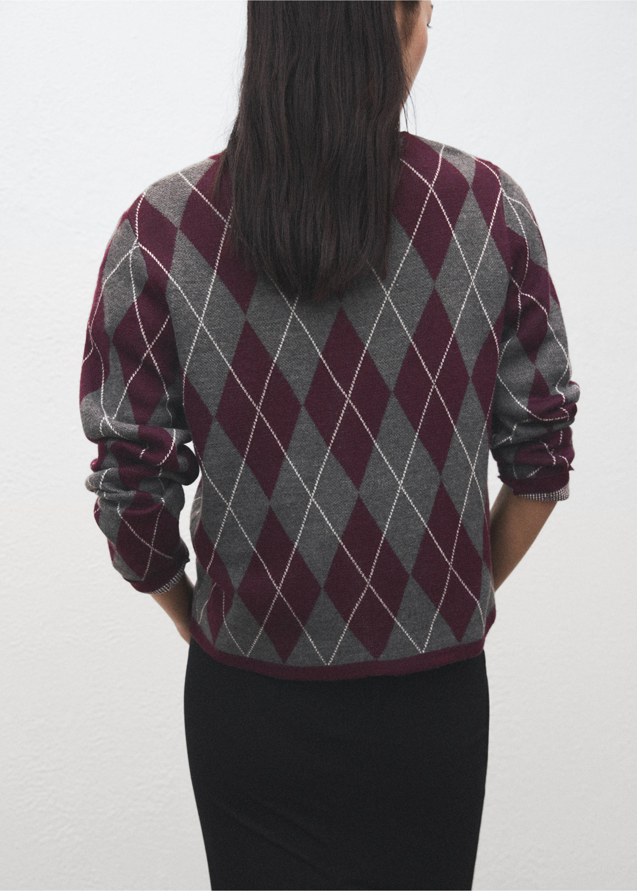 Argyle knit sweater - Reverse of the article, Medium Heather Grey. Ref: 27031336-00.