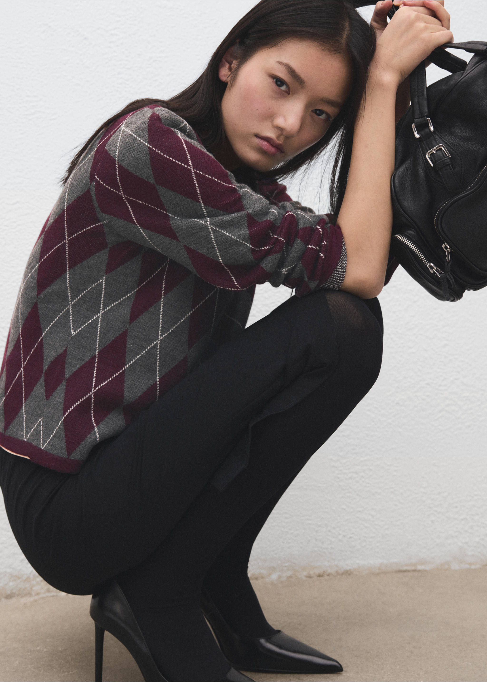 Argyle knit sweater - Details of the article 2, Medium Heather Grey. Ref: 27031336-00.