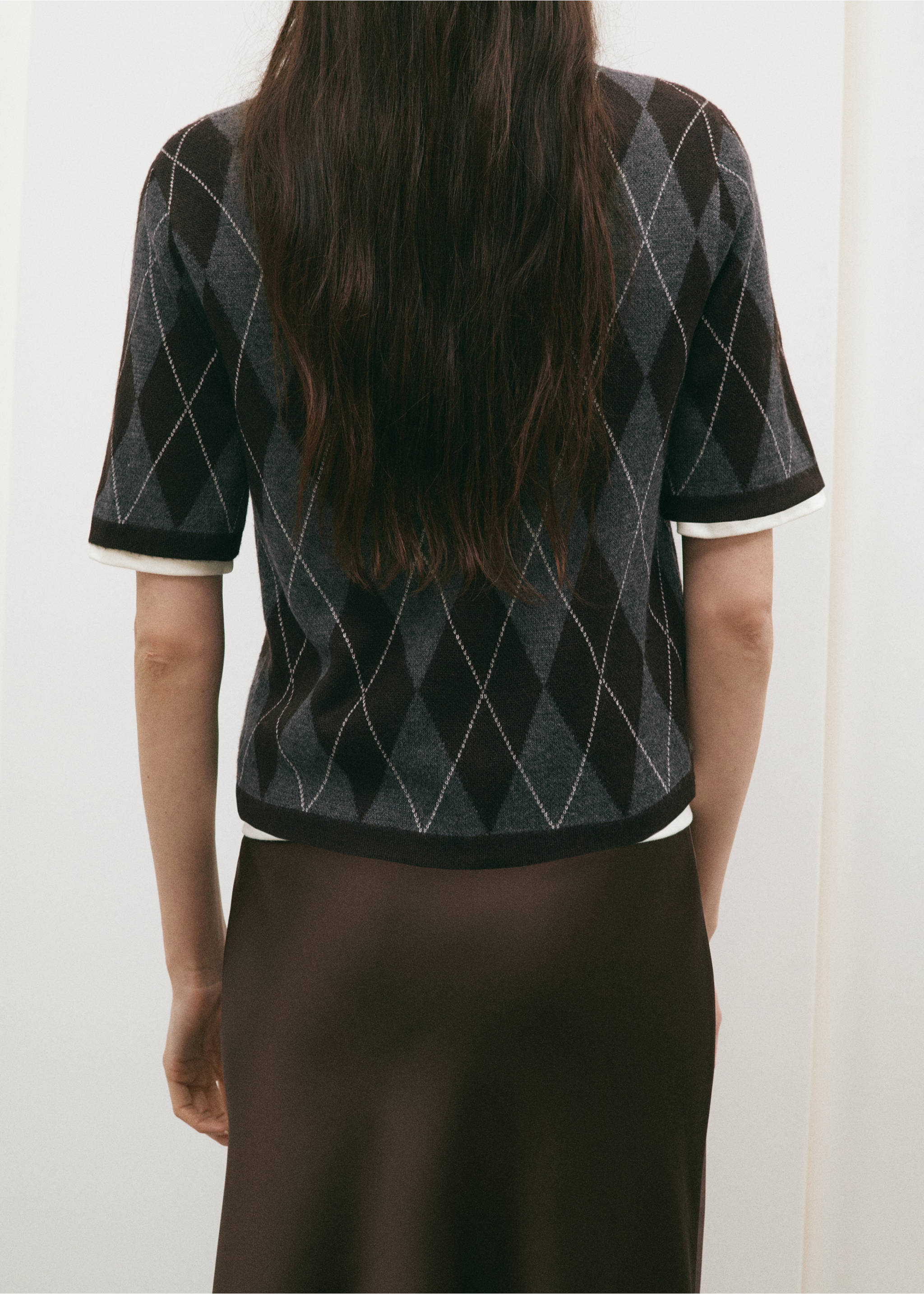 菱形图案短袖毛衣 - null, 灰色. Ref: 27031337-00.