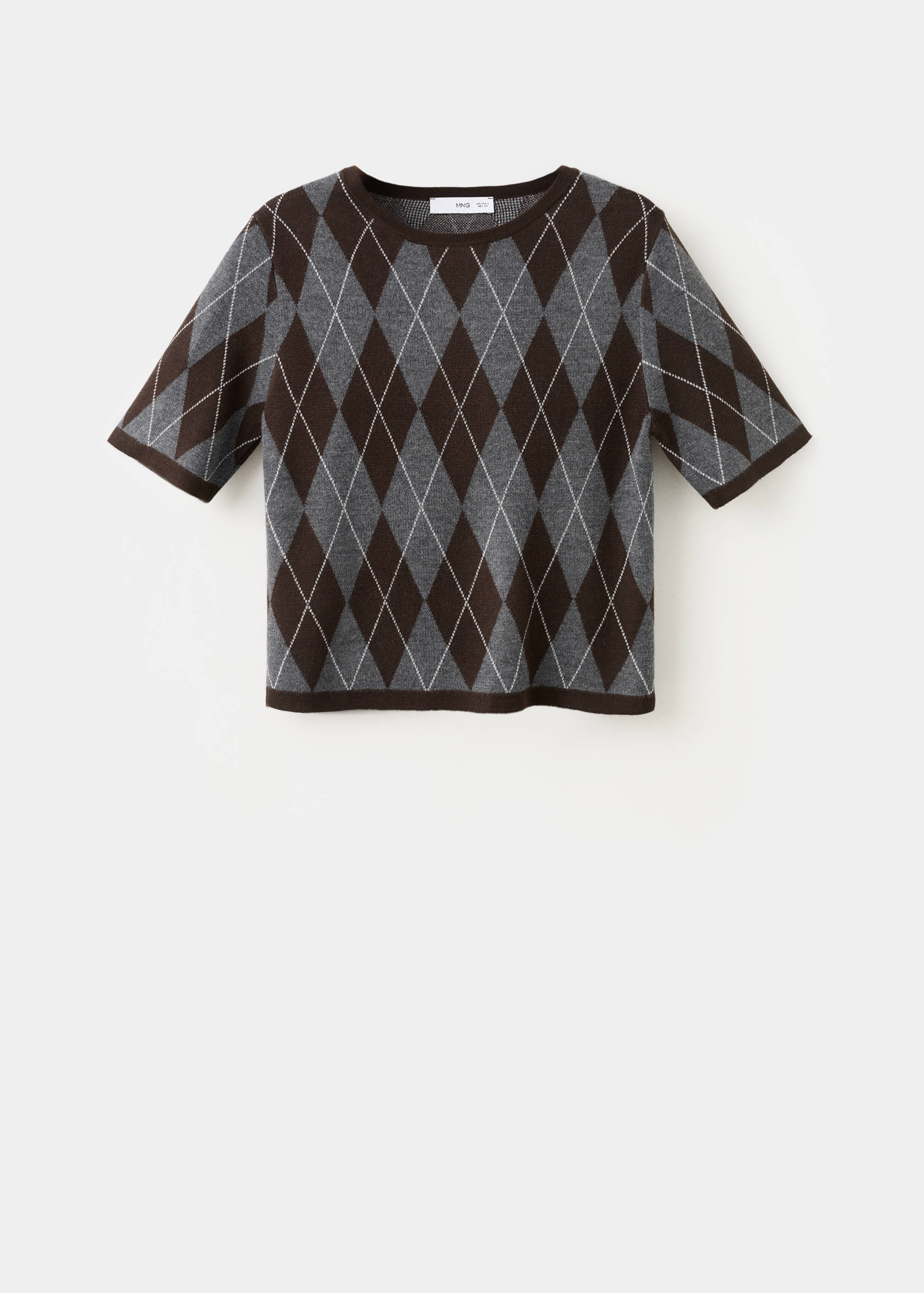 菱形图案短袖毛衣 - null