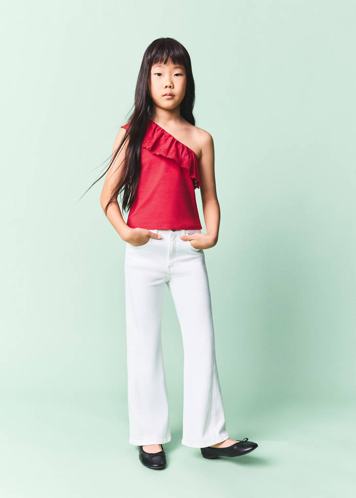 Ruffled asymmetric T-shirt — Red