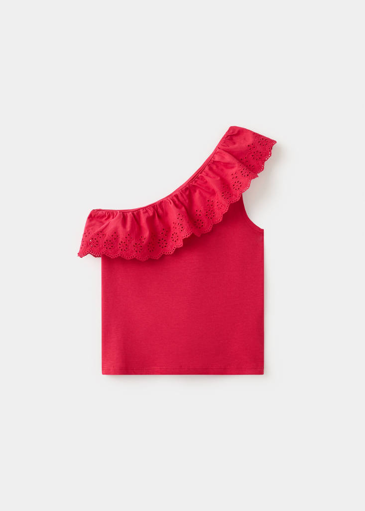 Ruffled asymmetric T-shirt — Red