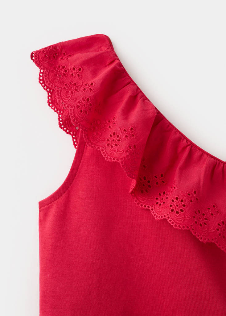 Ruffled asymmetric T-shirt — Red