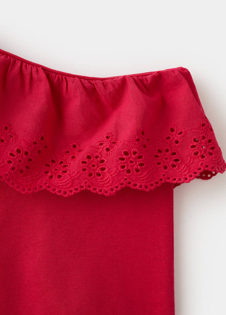 Ruffled asymmetric T-shirt — Red