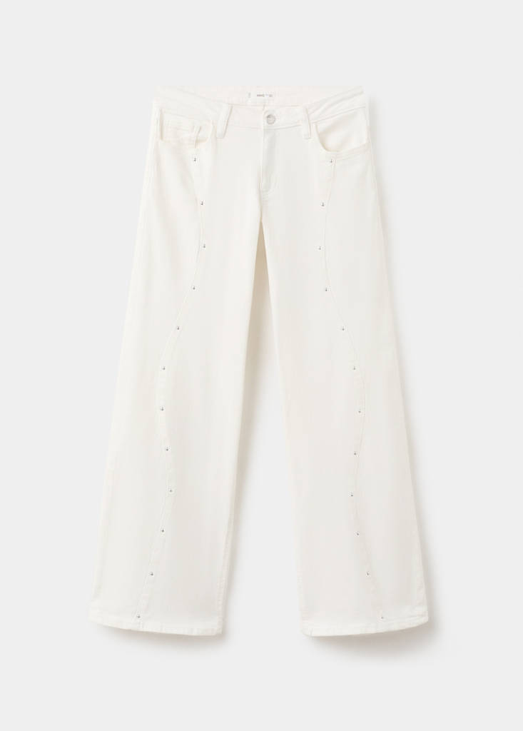 Low-waist studded jeans — White