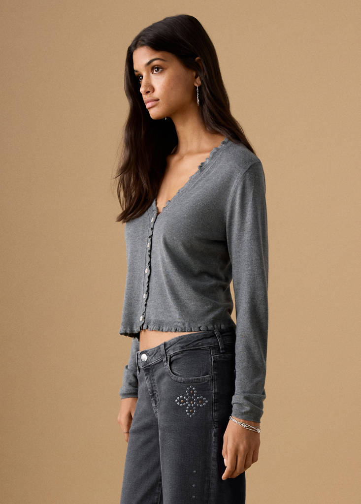 Ruffle  knit cardigan — Medium Heather Grey