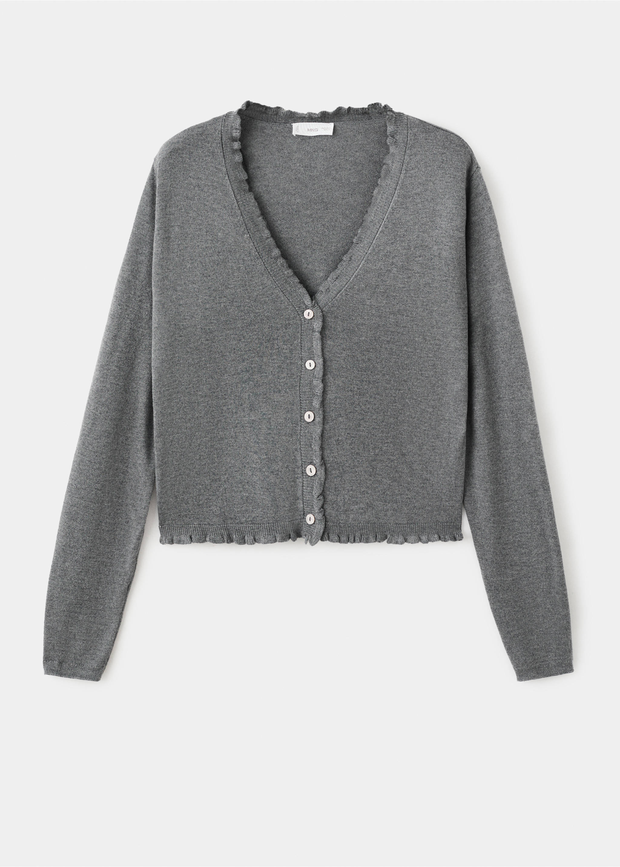 Вязаный кардиган с воланами - Изделие без модели, Меланжевый средний серый . Ref: 27031514-00.