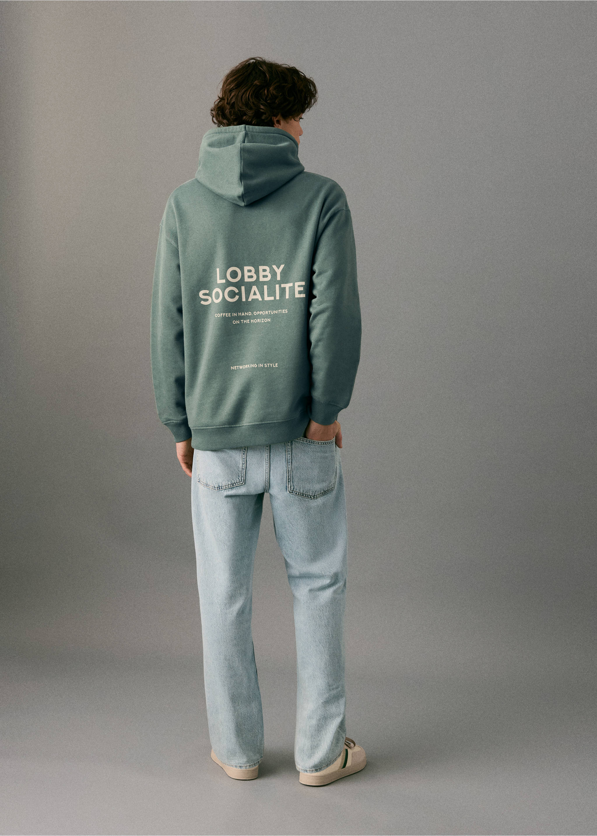 Sudadera estampada capucha - Reverso del artículo, Verde. Ref: 27031516-00.