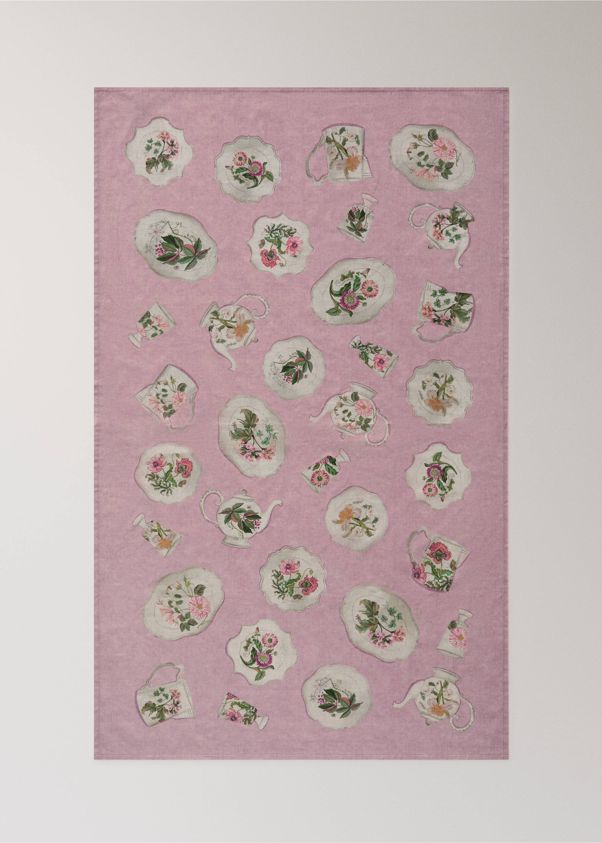 Cotton tablecloth with vintage porcelain elements for 8 to 10 guests - Details of the article 4, Pink. Ref: 27031518-00.