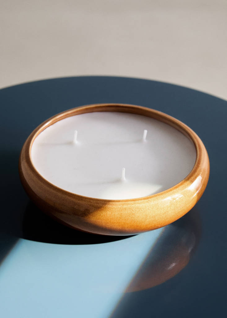 Small glossy finish ceramic candle — Ochre