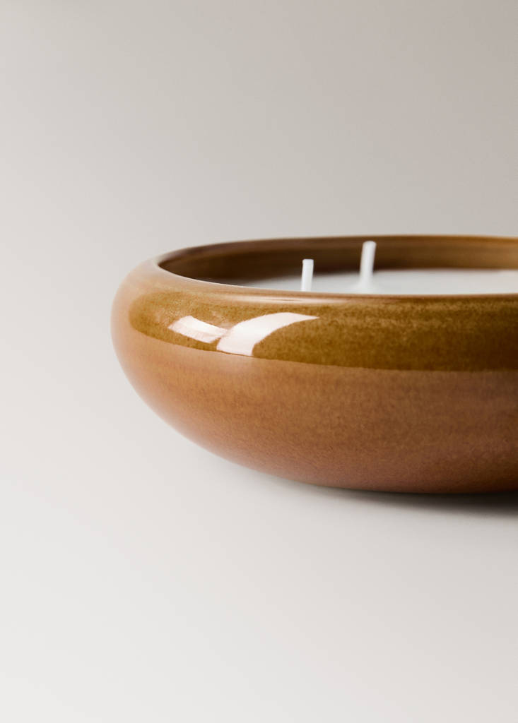 Small glossy finish ceramic candle — Ochre