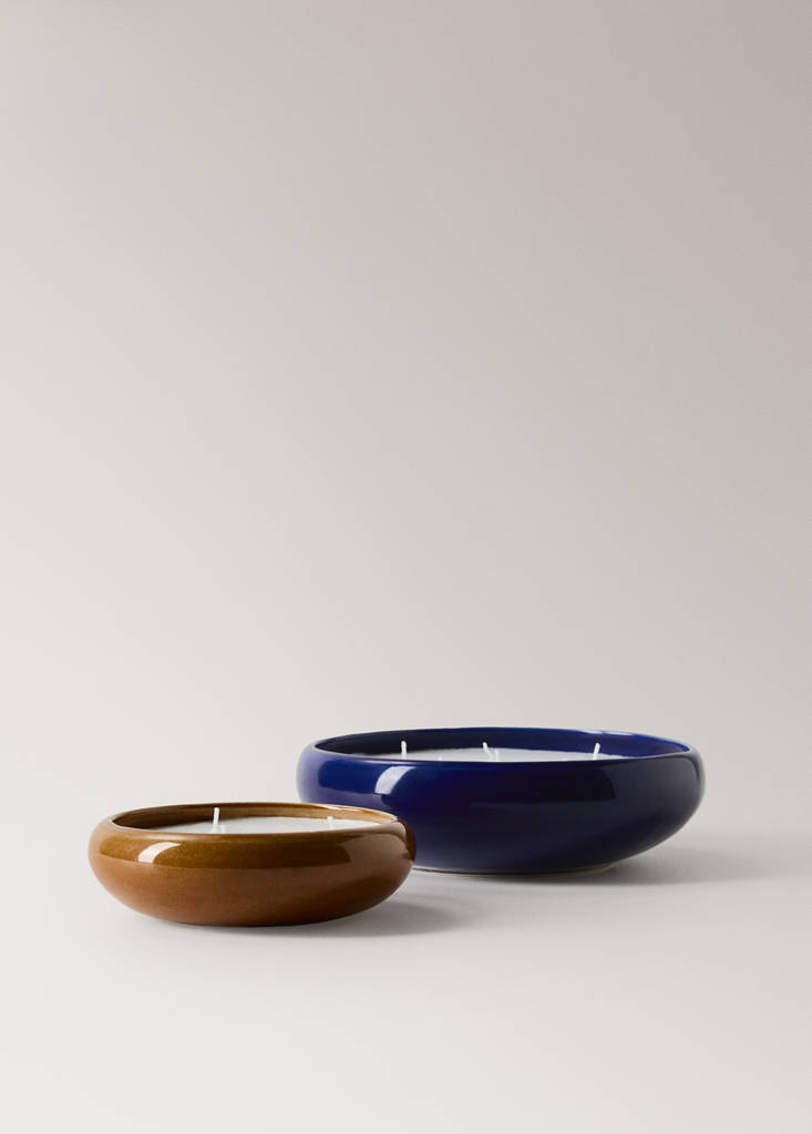 Small glossy finish ceramic candle — Ochre