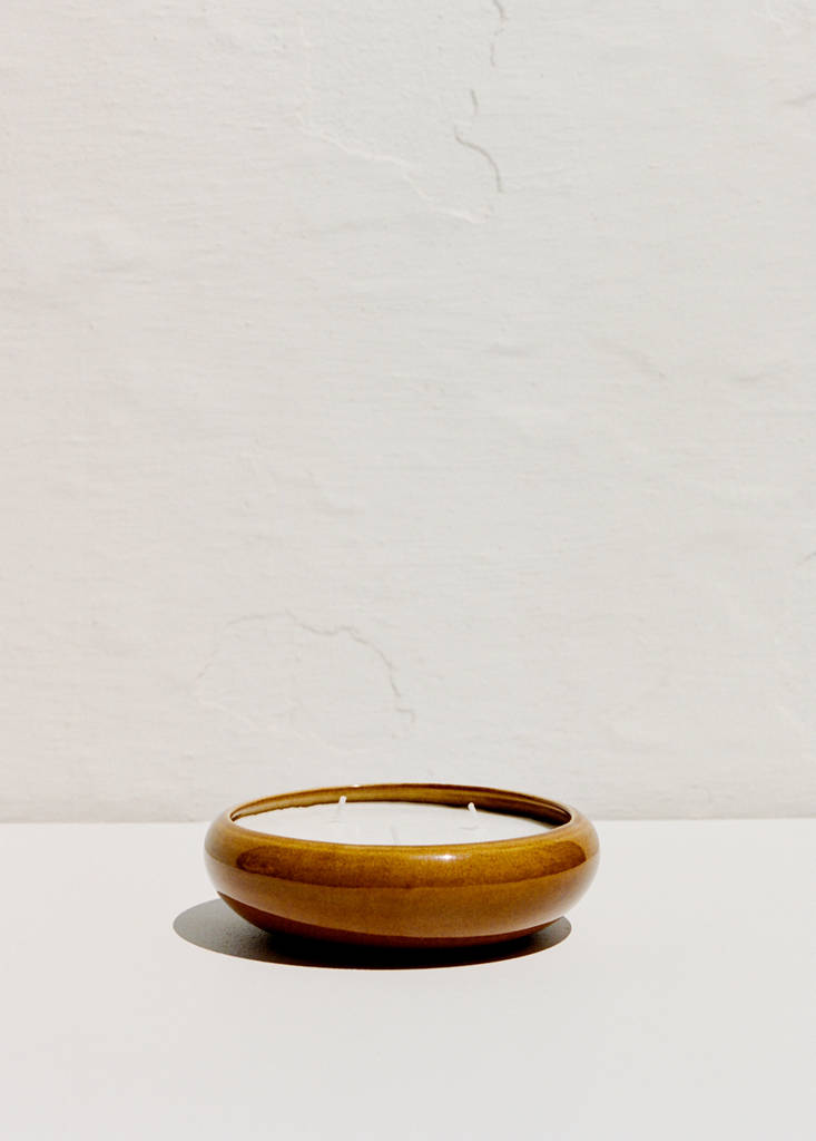 Small glossy finish ceramic candle — Ochre