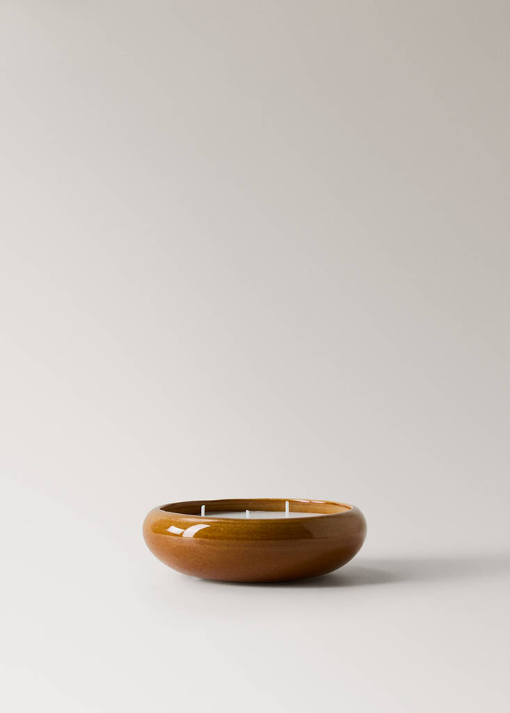 Small glossy finish ceramic candle — Ochre