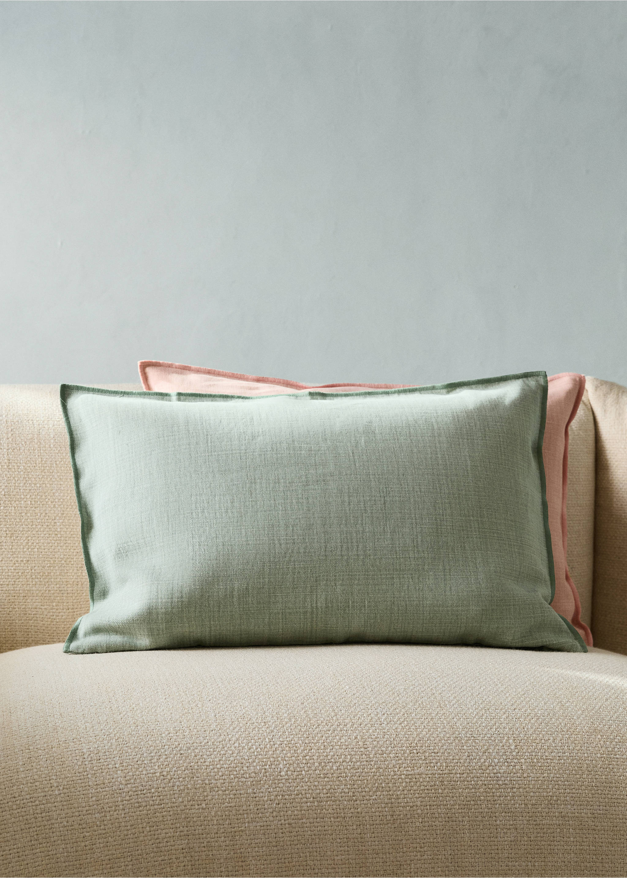 Mottled linen cushion cover 40x60 cm - General plane, Aqua Green. Ref: 27031528-00.