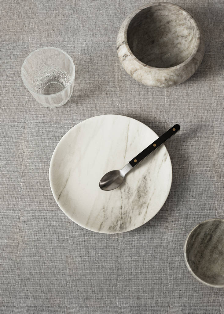 Marble-effect stoneware dessert plate — Ice Grey