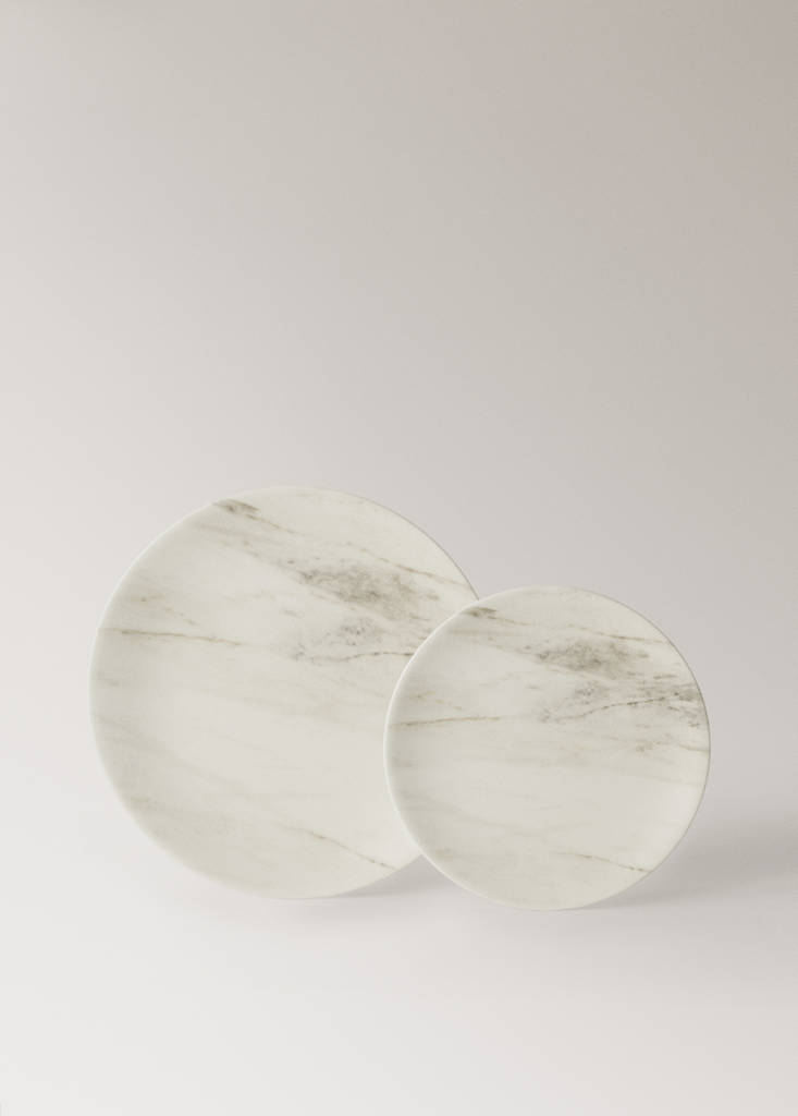 Marble-effect stoneware dessert plate — Ice Grey