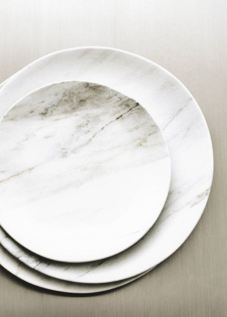 Marble-effect stoneware dessert plate — Ice Grey