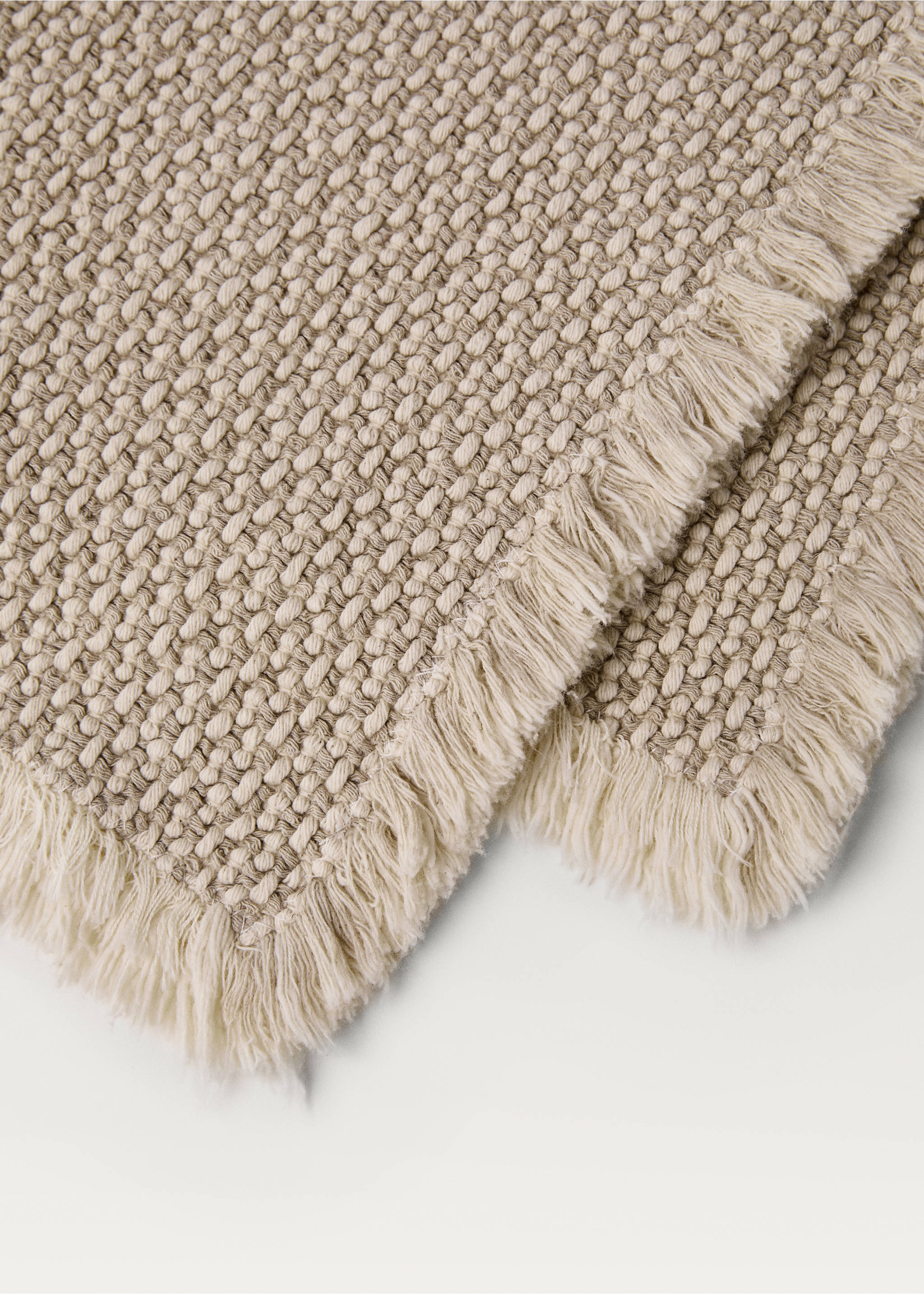 Cotton linen bathroom rug with fringes - Details of the article 1, Beige. Ref: 27031534-00.