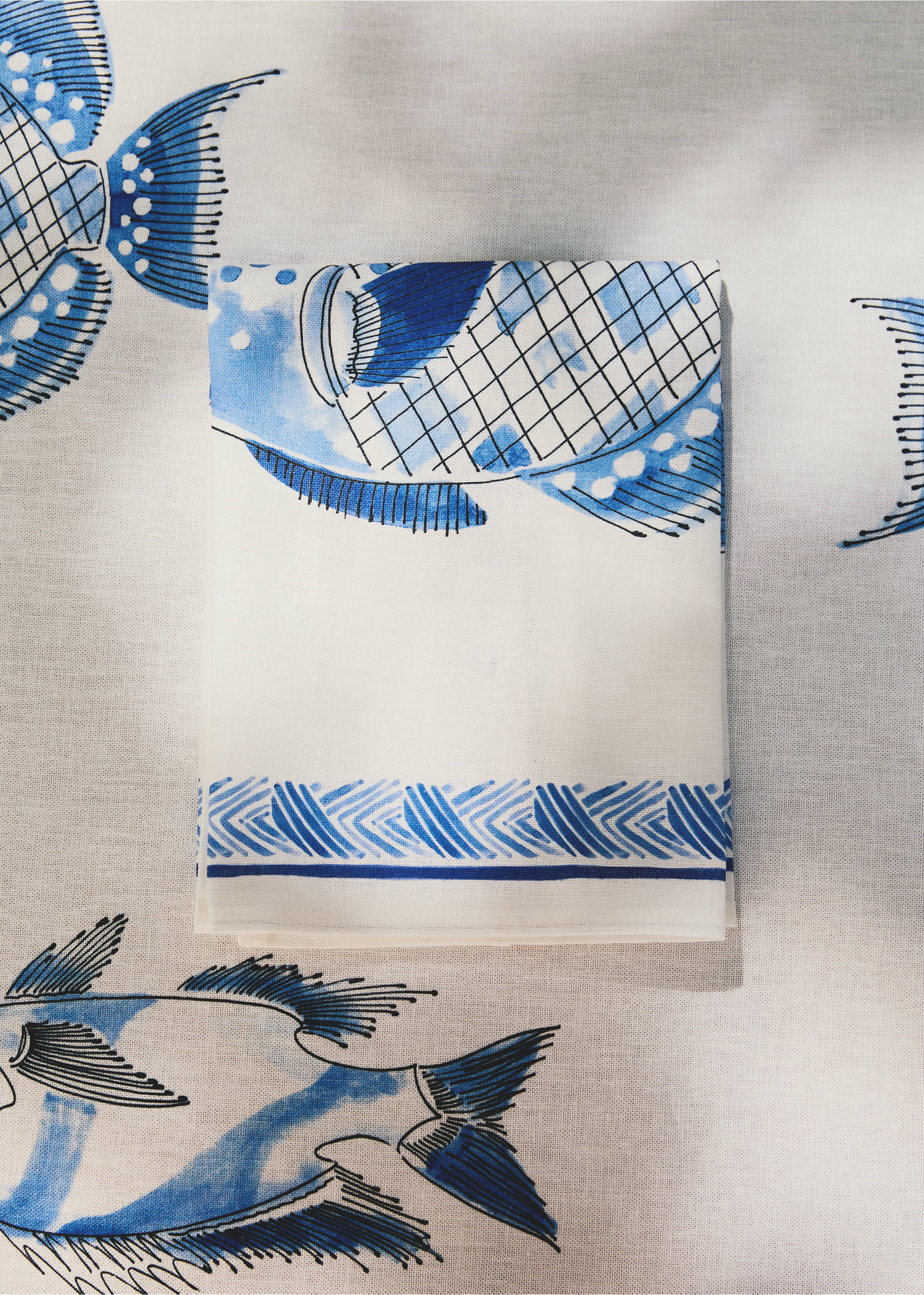 Servietten aus Baumwolle-Leinen-Mischung mit maritimen Motiven - Allgemeine Ansicht, Blau. Ref: 27031535-00.