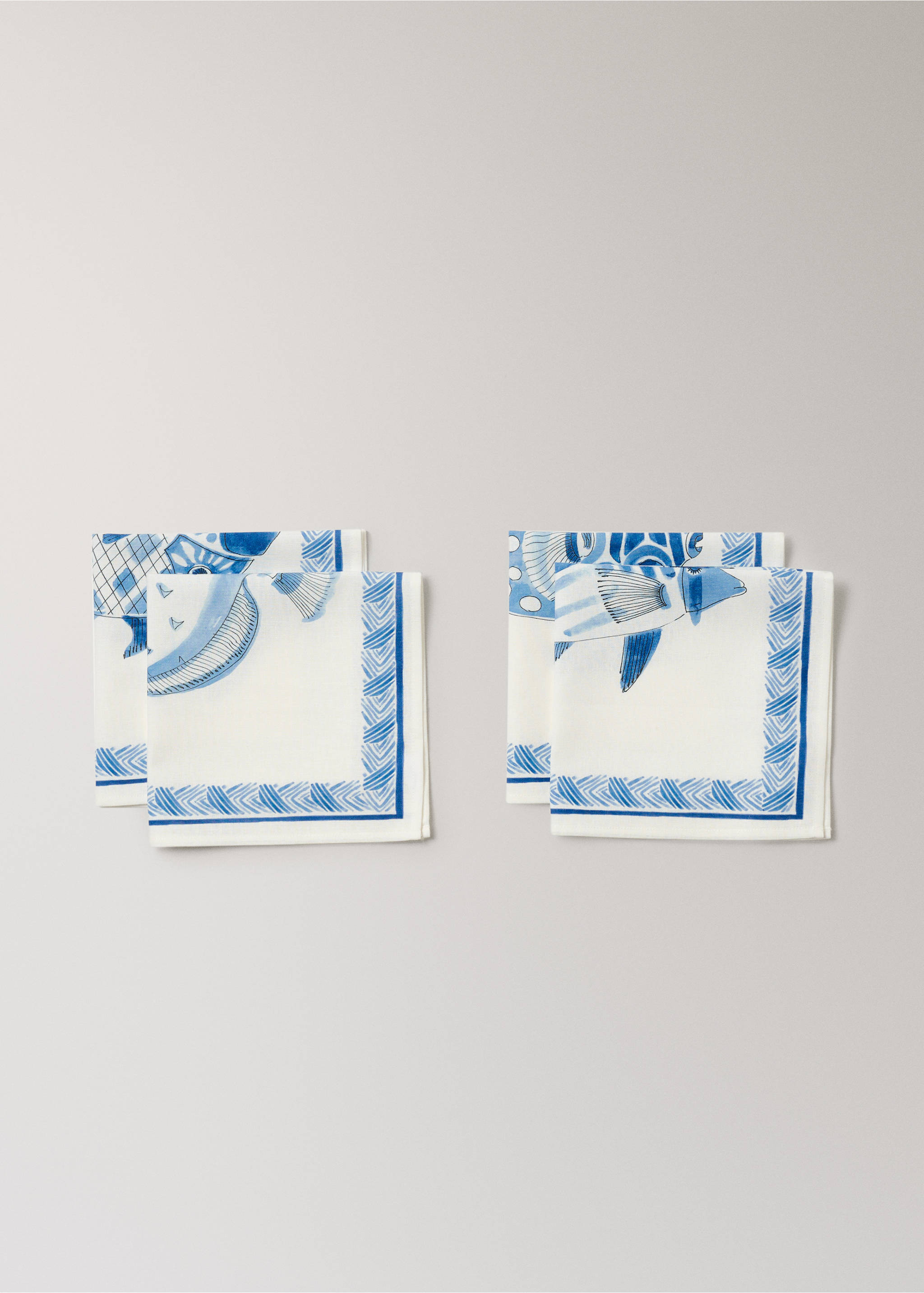 Servietten aus Baumwolle-Leinen-Mischung mit maritimen Motiven - Detail des Artikels 1, Blau. Ref: 27031535-00.