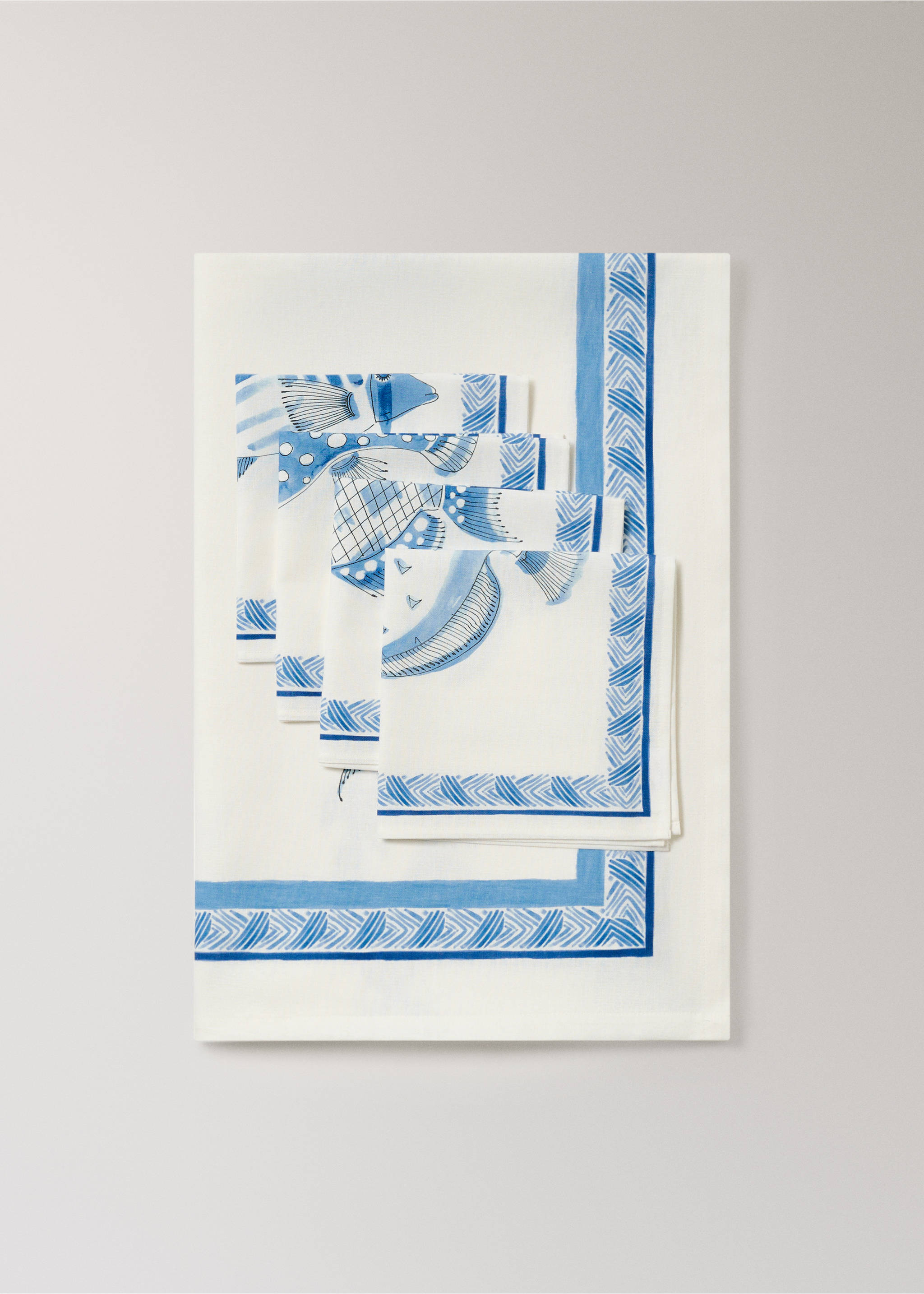 Servietten aus Baumwolle-Leinen-Mischung mit maritimen Motiven - Detail des Artikels 3, Blau. Ref: 27031535-00.