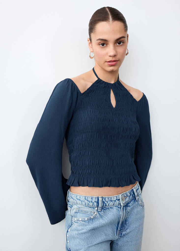 Ruched cut-out blouse — Navy