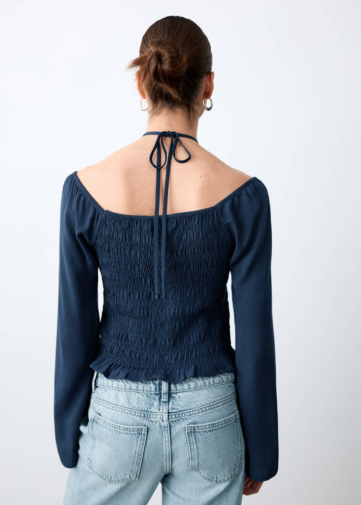 Ruched cut-out blouse — Navy