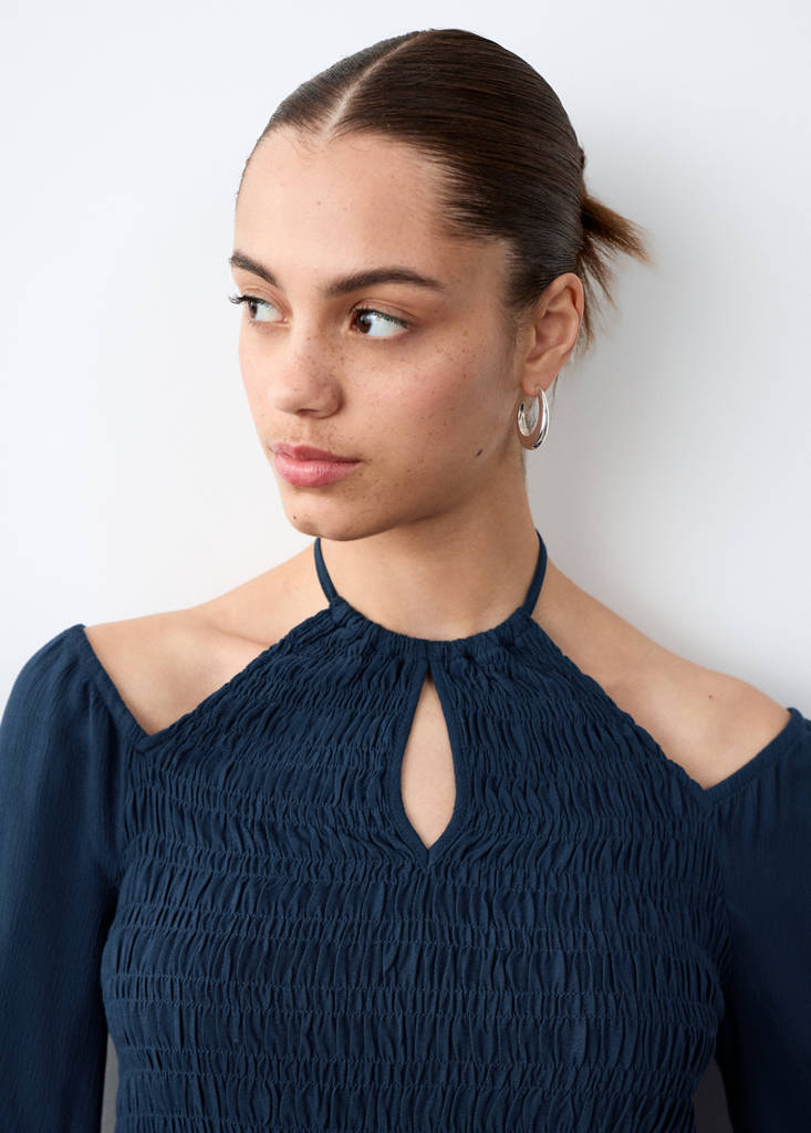 Ruched cut-out blouse — Navy