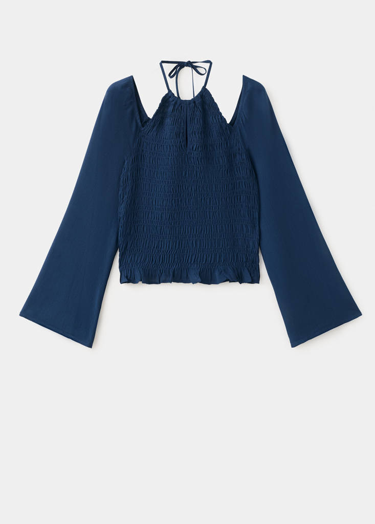 Ruched cut-out blouse — Navy